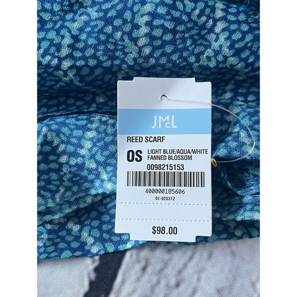 J.McLaughlin Women's Scarf Blue Aqua White Wool Soft 72x30 NWT - Picture 5 of 5